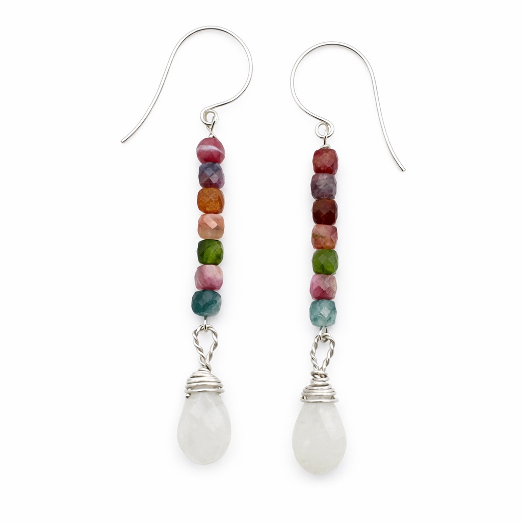 Hk7670 Rainbow Tourmaline Moonstone Hook Earrings 90$